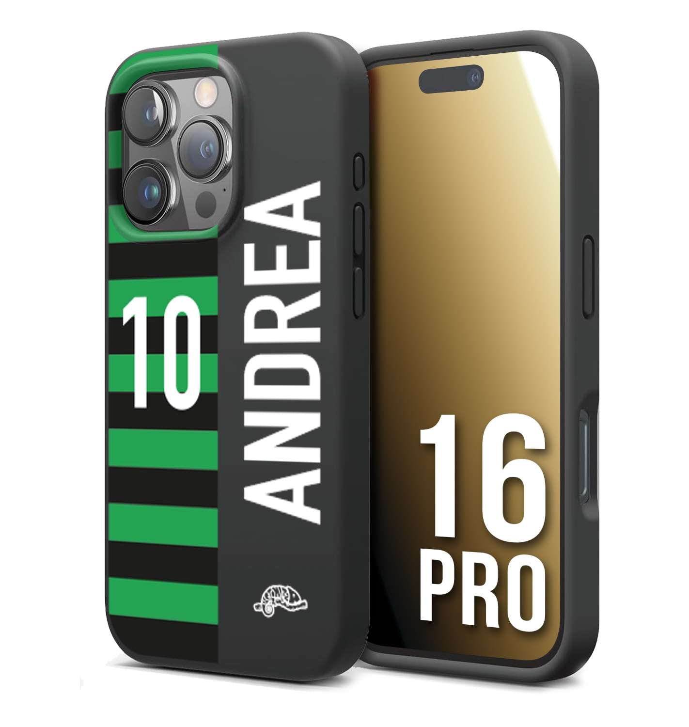 CUSTOMIZZA - Custodia cover nera morbida in tpu compatibile per iPhone 16 PRO personalizzata calcio football nome e numero calciatori neroverde