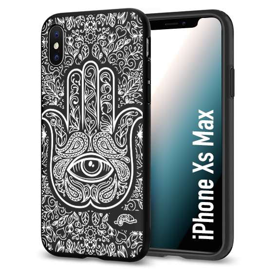 CUSTOMIZZA - Custodia cover nera morbida in tpu compatibile per iPhone Xs Max mano di fatima effetto rilievo mandala donna