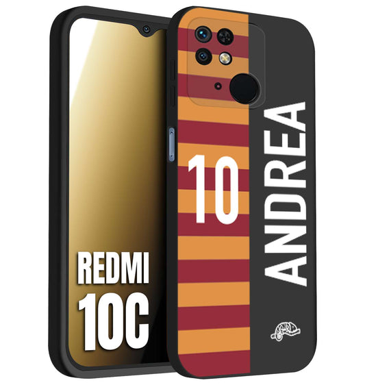 CUSTOMIZZA - Custodia cover nera morbida in tpu compatibile per Xiaomi Redmi 10C personalizzata calcio football nome e numero calciatori giallo rossi