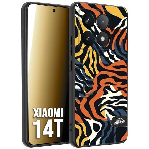 CUSTOMIZZA - Custodia cover nera morbida in tpu compatibile per Xiaomi 14T leopardato maculato tigrato tiger colorata gialla blu arancio