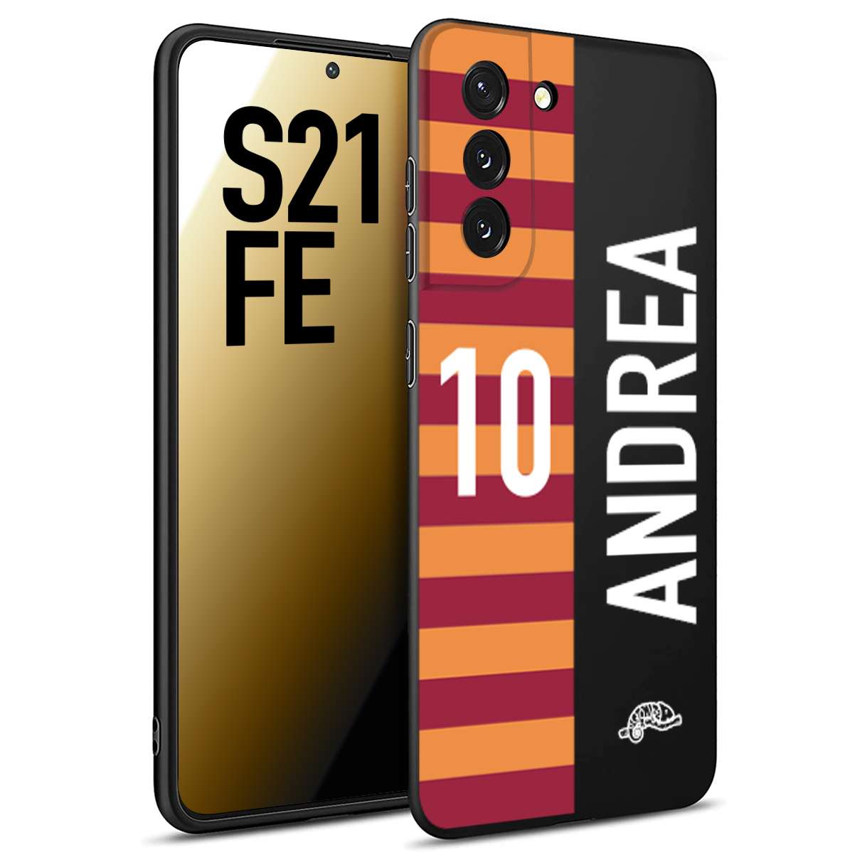 CUSTOMIZZA - Custodia cover nera morbida in tpu compatibile per Samsung S21 FE personalizzata calcio football nome e numero calciatori giallo rossi