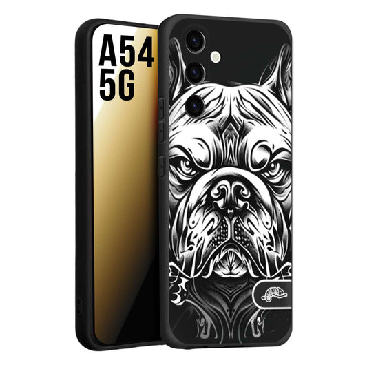 CUSTOMIZZA - Custodia cover nera morbida in tpu compatibile per Samsung A54 5G bulldog bianco a rilievo disegnato tattoo tatuaggio