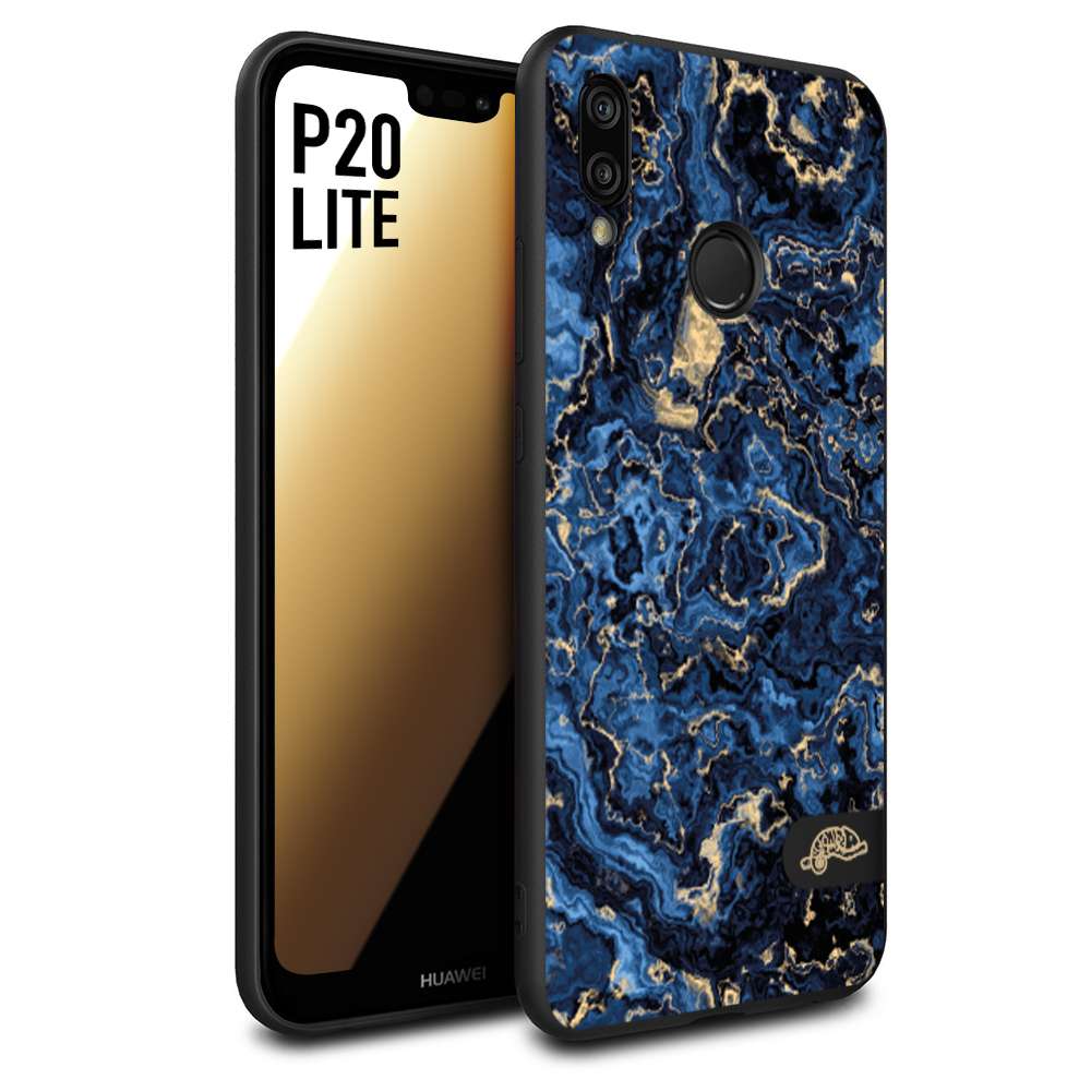 CUSTOMIZZA - Custodia cover nera morbida in tpu compatibile per Huawei P20 LITE effetto marmo marble blu venature dorato psichedelico