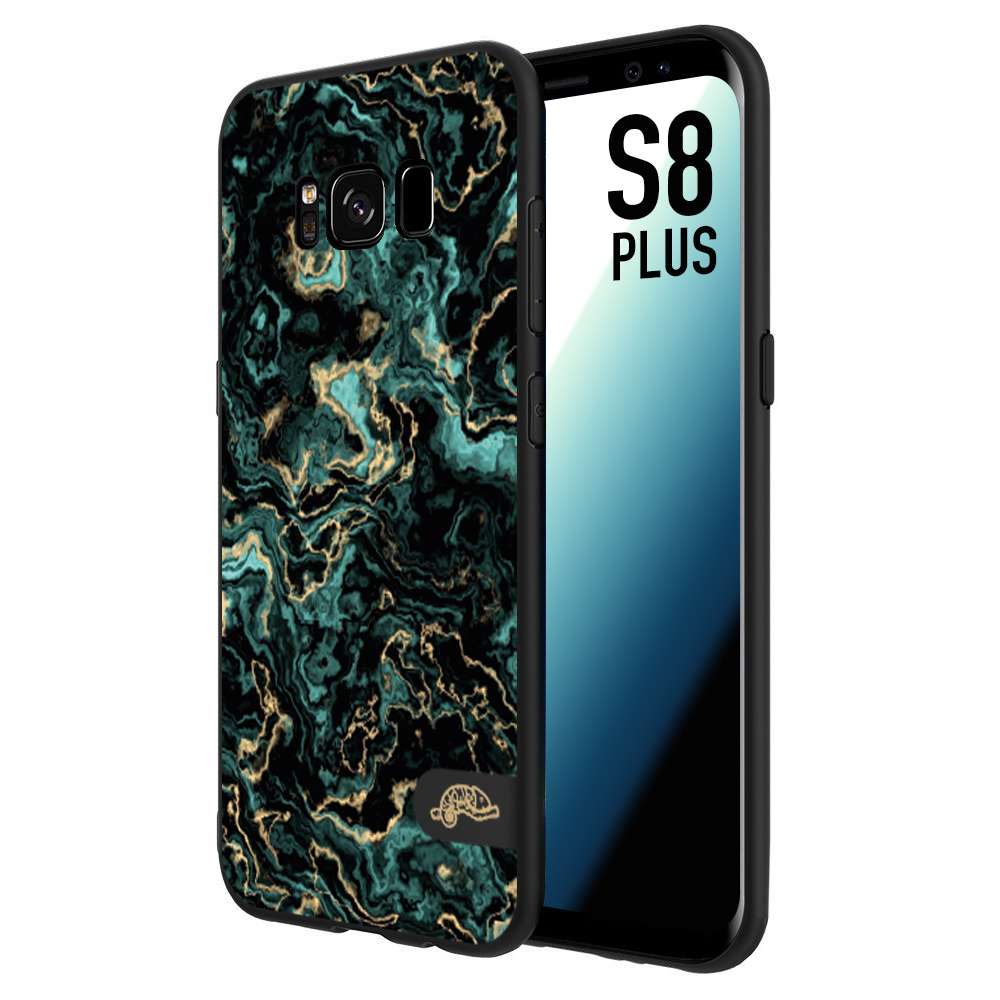 CUSTOMIZZA - Custodia cover nera morbida in tpu compatibile per Samsung S8 PLUS effetto marmo marble verde green venature dorato pietra