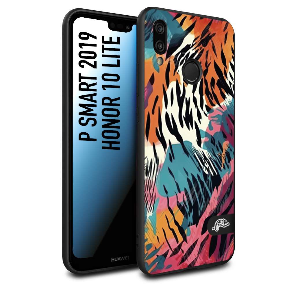 CUSTOMIZZA - Custodia cover nera morbida in tpu compatibile per Huawei P SMART 2019 leopardato maculato tigrato tiger colorata summer color