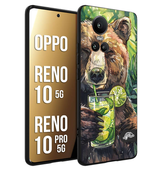 CUSTOMIZZA - Custodia cover nera morbida in tpu compatibile per Oppo Reno 10 5G - 10 PRO 5G estate disegnata cocktails animali simpatici orso bear negroni