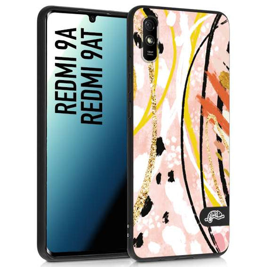 CUSTOMIZZA - Custodia cover nera morbida in tpu compatibile per Xiaomi Redmi 9A - 9AT fiori astratti donna zebrato leopardato fantasia dorata gialla rosa colorata