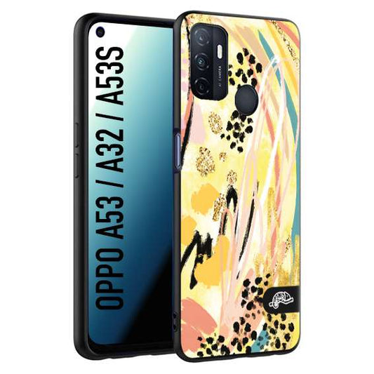 CUSTOMIZZA - Custodia cover nera morbida in tpu compatibile per Oppo A53 - A32 - A53S astratti donna flower fantasia estate gialla rosa leopardata