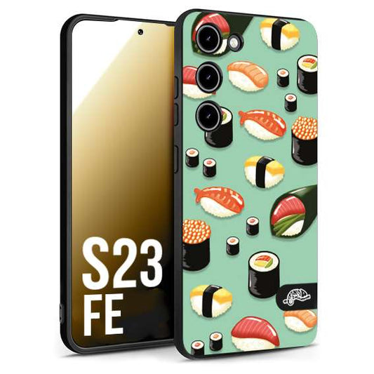 CUSTOMIZZA - Custodia cover nera morbida in tpu compatibile per Samsung S23 FE sushi disegni giapponese nighiri acquamarina verde