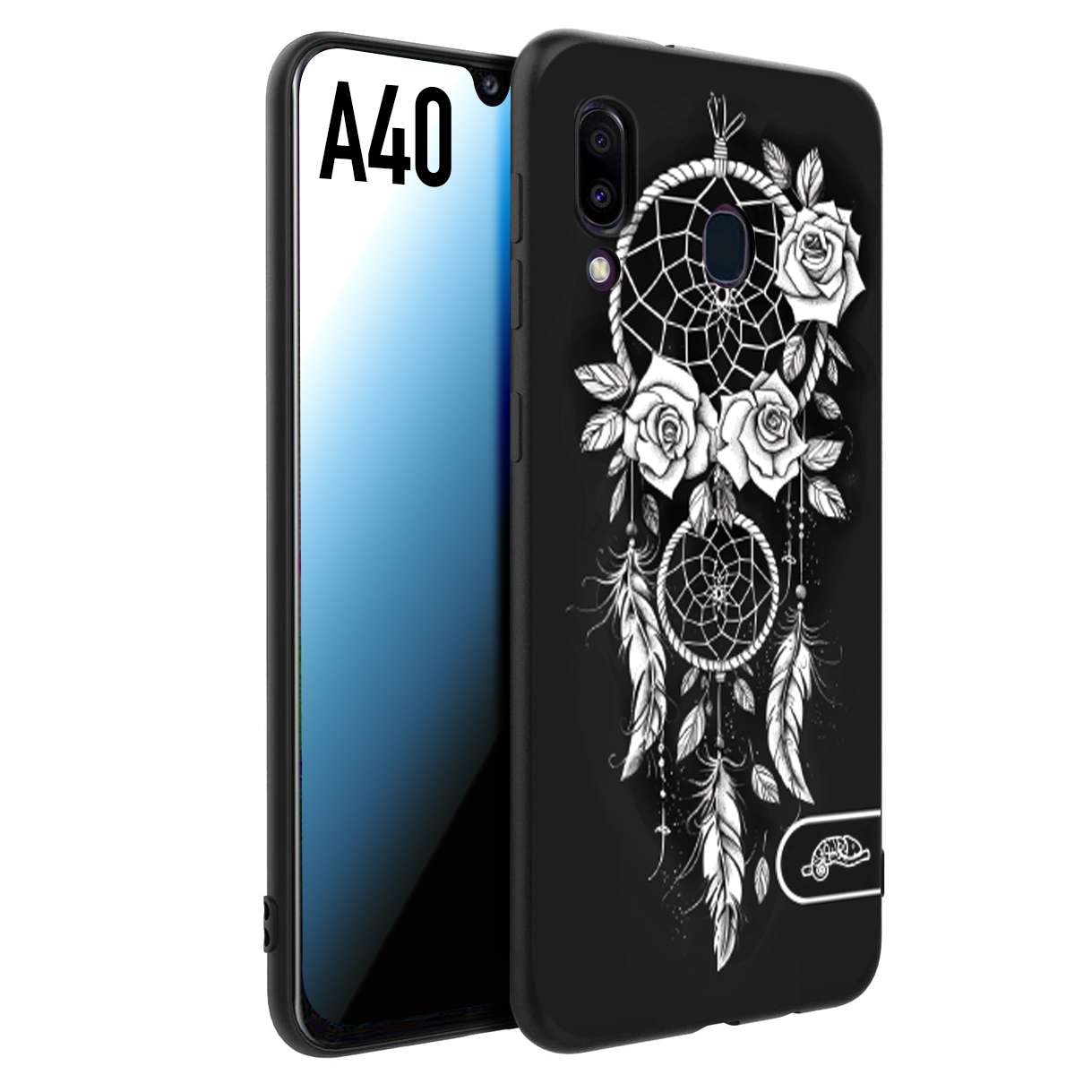 CUSTOMIZZA - Custodia cover nera morbida in tpu compatibile per Samsung A40 acchiappasogni dreamcatcher black and white bianco a rilievo disegnato tattoo tatuaggio