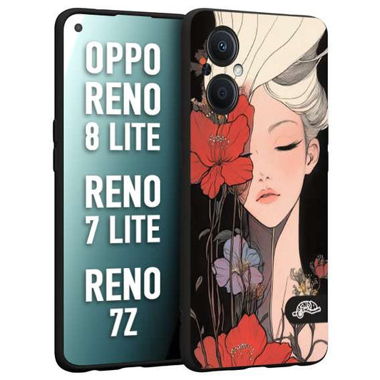CUSTOMIZZA - Custodia cover nera morbida in tpu compatibile per Oppo Reno 7 Lite - 8 Lite - 7Z woman flower Fantasia Floreale Design Donna e Fiori, Retro Artistico
