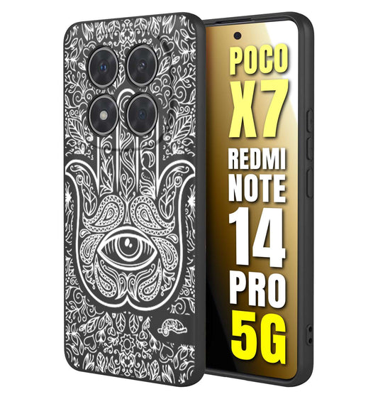 CUSTOMIZZA - Custodia cover nera morbida in tpu compatibile per Xiaomi Redmi Note 14 PRO 5G mano di fatima effetto rilievo mandala donna