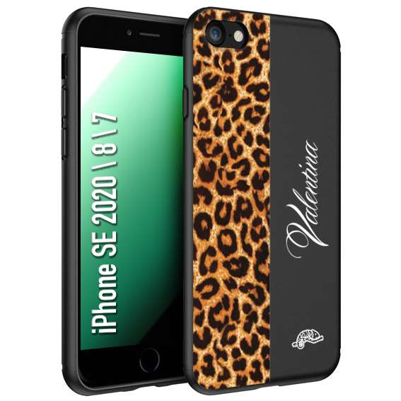 CUSTOMIZZA - Custodia cover nera morbida in tpu compatibile per iPhone 7 - 8 - SE 2020 / 2022 custom nome scritta leopardato maculato donna marrone leopard