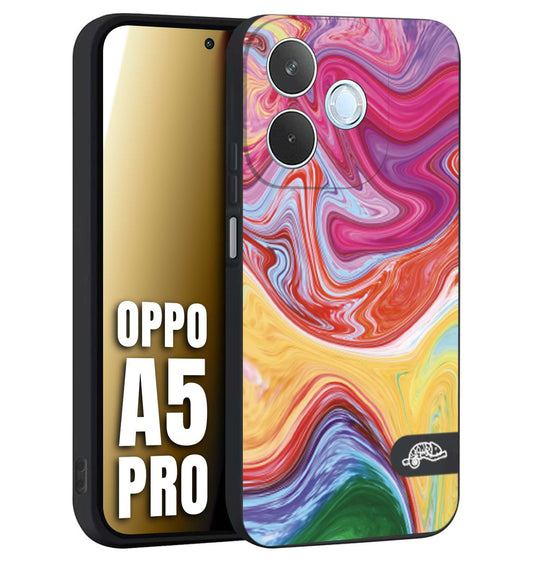 CUSTOMIZZA - Custodia cover nera morbida in tpu compatibile per Oppo A5 PRO colorata fantasia vortice marmo onde verde fucsia gialla