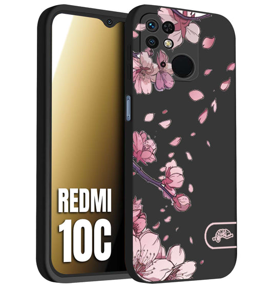 CUSTOMIZZA - Custodia cover nera morbida in tpu compatibile per Xiaomi Redmi 10C giapponese fiori di ciliegio in fiore a rilievo disegnata tattoo