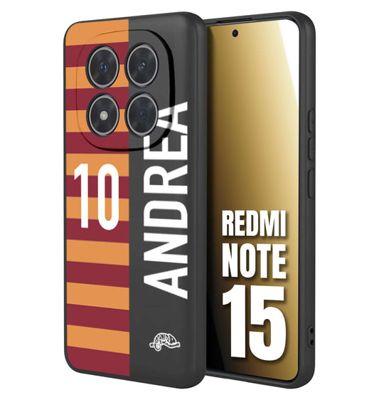 CUSTOMIZZA - Custodia cover nera morbida in tpu compatibile per Xiaomi Redmi Note 15 personalizzata calcio football nome e numero calciatori giallo rossi