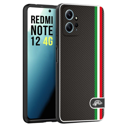 CUSTOMIZZA - Custodia cover nera morbida in tpu compatibile per Xiaomi Redmi Note 12 4G effetto fibra di carbonio bandiera Italia made in Italy
