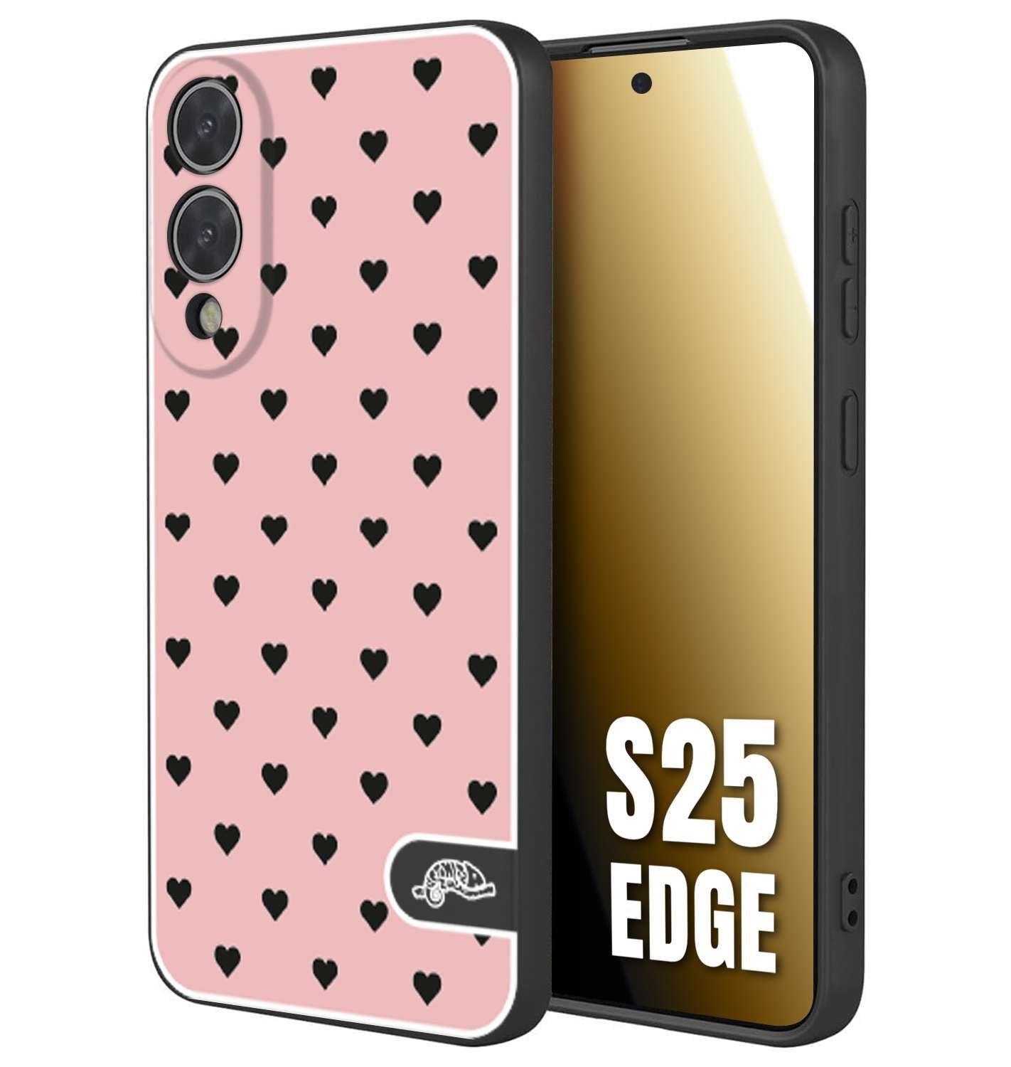 CUSTOMIZZA - Custodia cover nera morbida in tpu compatibile per Samsung S25 EDGE cuori pois rosa donna pin up vintage
