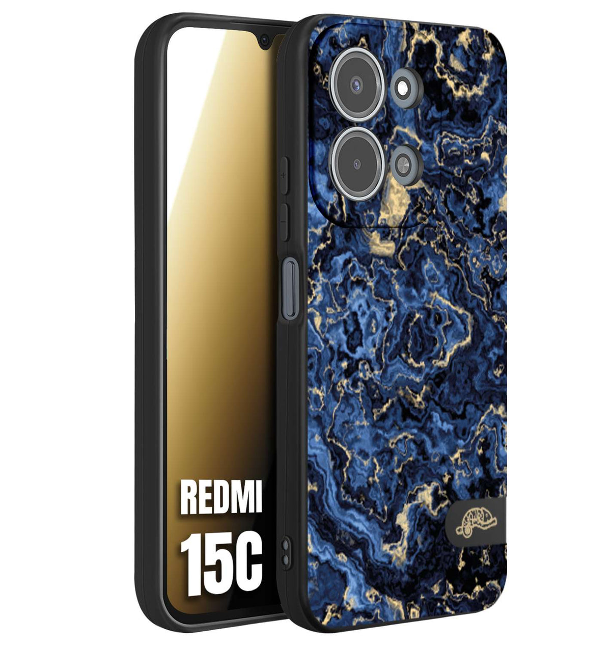 CUSTOMIZZA - Custodia cover nera morbida in tpu compatibile per Xiaomi Redmi 15C effetto marmo marble blu venature dorato psichedelico