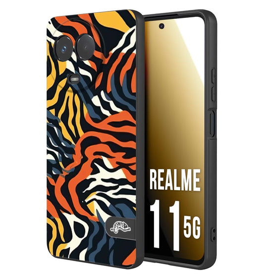 CUSTOMIZZA - Custodia cover nera morbida in tpu compatibile per Oppo Realme 11 5G leopardato maculato tigrato tiger colorata gialla blu arancio