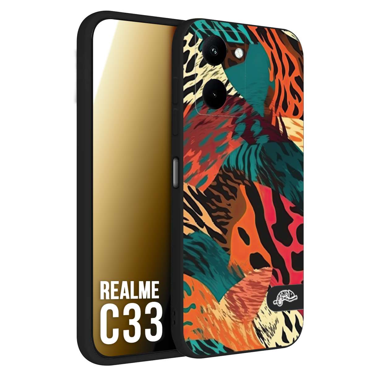 CUSTOMIZZA - Custodia cover nera morbida in tpu compatibile per Oppo Realme C33 leopardato tigrato tiger colorata summer arancio verde fucsia