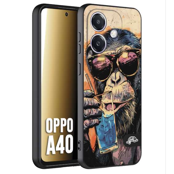 CUSTOMIZZA - Custodia cover nera morbida in tpu compatibile per Oppo A40 estate disegnata cocktails animali simpatici scimmia monkey negroni