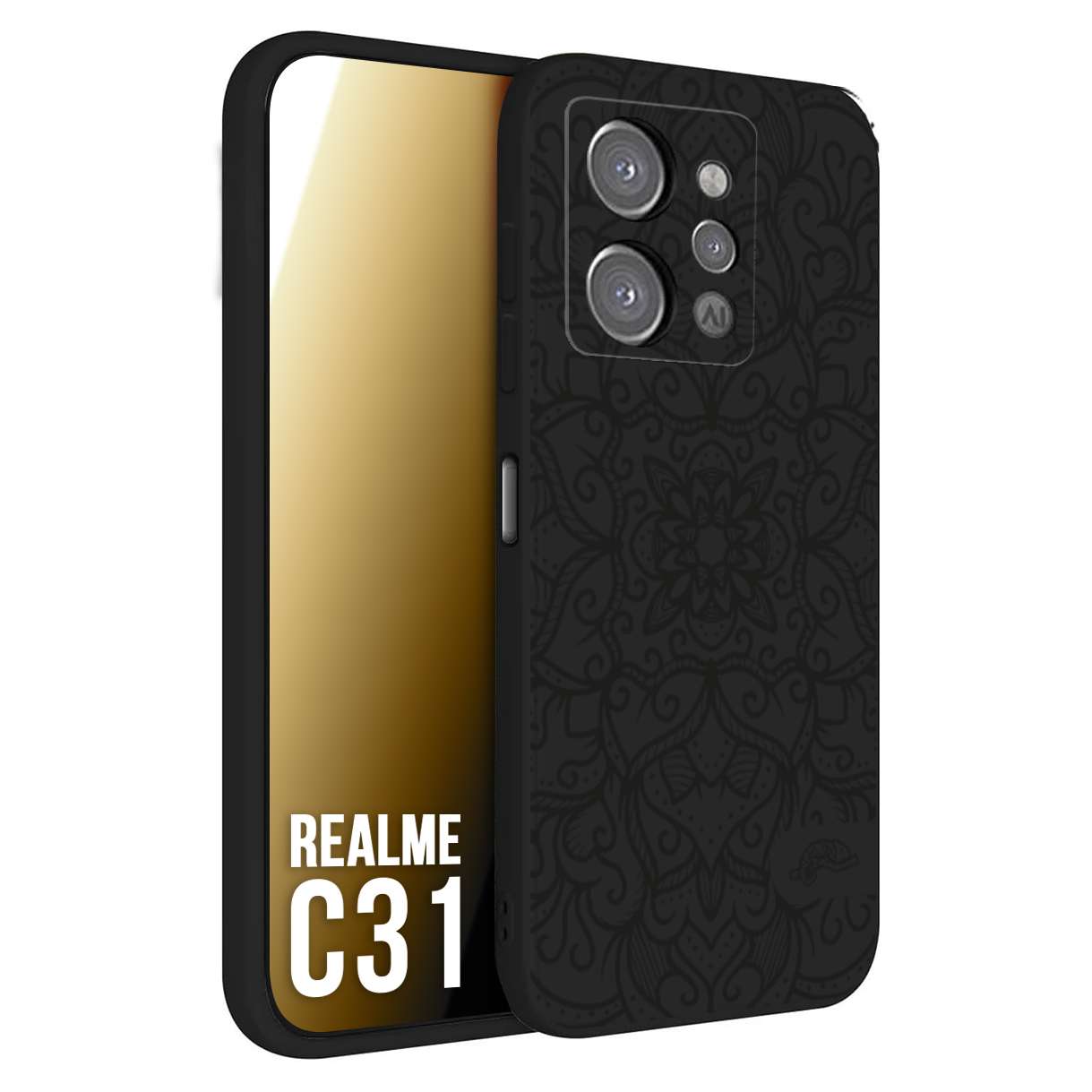 CUSTOMIZZA - Custodia cover nera morbida in tpu compatibile per Oppo Realme C31 mandala nero fiore vedo non vedo donna