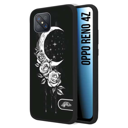 CUSTOMIZZA - Custodia cover nera morbida in tpu compatibile per Oppo Reno 4Z luna e fiori moon flowers black and white bianco a rilievo disegnato tattoo tatuaggio