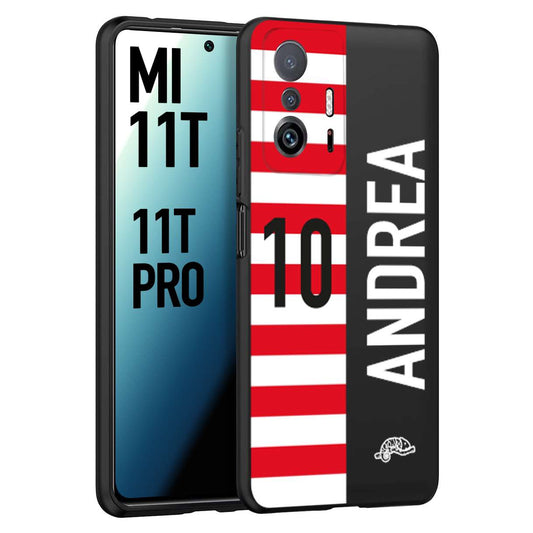 CUSTOMIZZA - Custodia cover nera morbida in tpu compatibile per Xiaomi Mi 11T - Mi 11T PRO personalizzata calcio football nome e numero calciatori bianco rossa