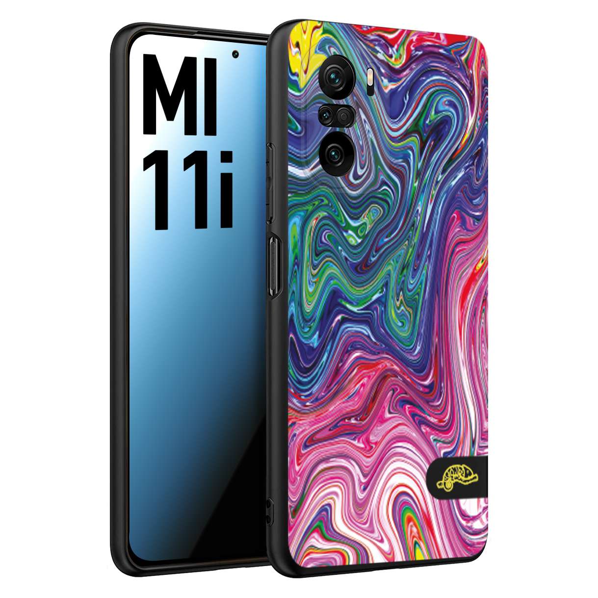 CUSTOMIZZA - Custodia cover nera morbida in tpu compatibile per Xiaomi Mi 11i colorata fantasia vortice marmo arcobaleno rosa blu fucsia