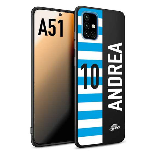 CUSTOMIZZA - Custodia cover nera morbida in tpu compatibile per Samsung A51 personalizzata calcio football nome e numero calciatori biancazzurri