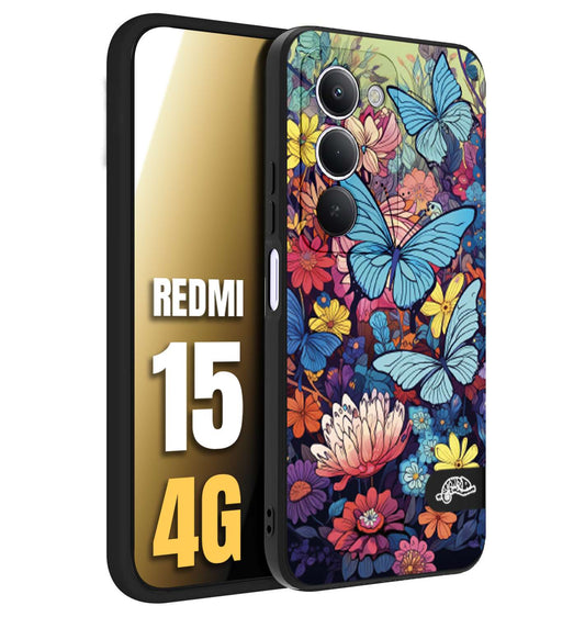CUSTOMIZZA - Custodia cover nera morbida in tpu compatibile per Xiaomi Redmi 15 4G farfalle butterfly moderno donna disegnate gialla blu rosa