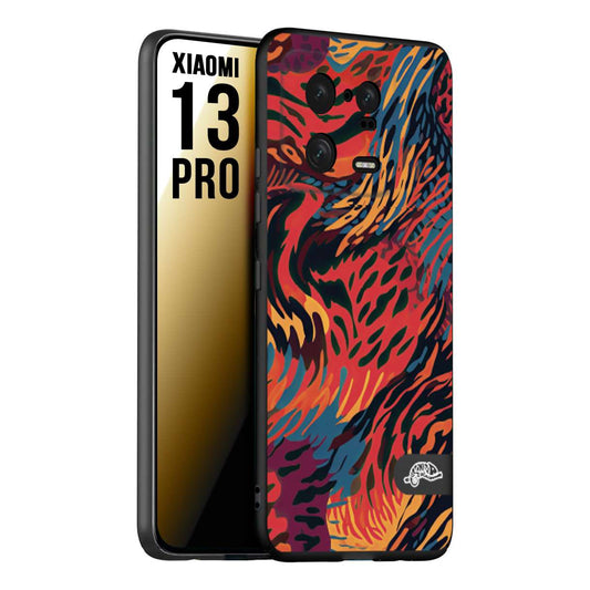 CUSTOMIZZA - Custodia cover nera morbida in tpu compatibile per Xiaomi 13 PRO leopardato maculato tigrato colorata fiamme rossa blu arancione