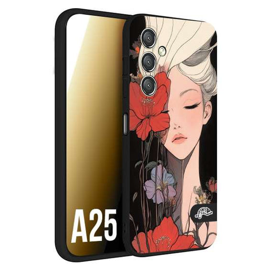CUSTOMIZZA - Custodia cover nera morbida in tpu compatibile per Samsung A25 woman flower Fantasia Floreale Design Donna e Fiori, Retro Artistico