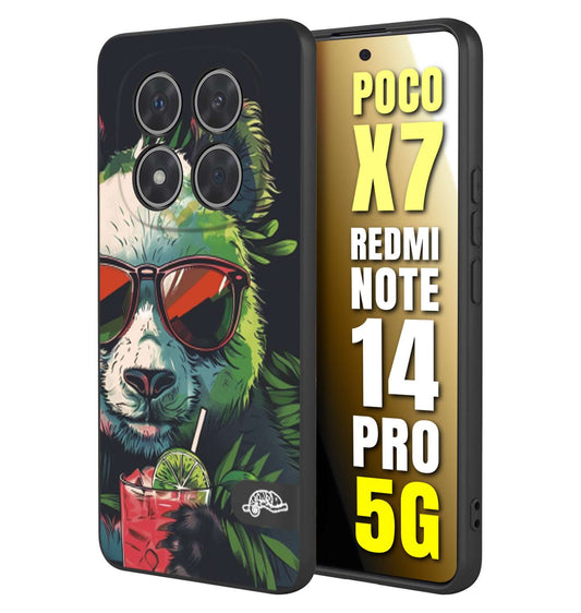 CUSTOMIZZA - Custodia cover nera morbida in tpu compatibile per Xiaomi Redmi Note 14 PRO 5G estate disegnata cocktails animali simpatici panda mojito
