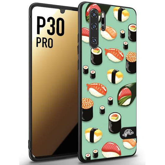 CUSTOMIZZA - Custodia cover nera morbida in tpu compatibile per Huawei P30 PRO sushi disegni giapponese nighiri acquamarina verde