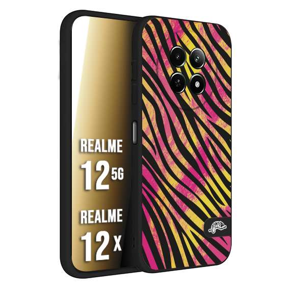 CUSTOMIZZA - Custodia cover nera morbida in tpu compatibile per Realme 12 5G - 12X zebrata maculata a rilievo soft touch donna fucsia gialla