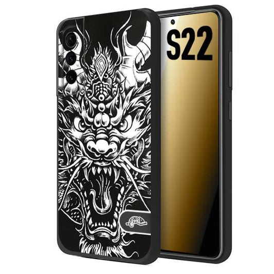CUSTOMIZZA - Custodia cover nera morbida in tpu compatibile per Samsung S22 drago black and white bianco a rilievo disegnato tattoo tatuaggio
