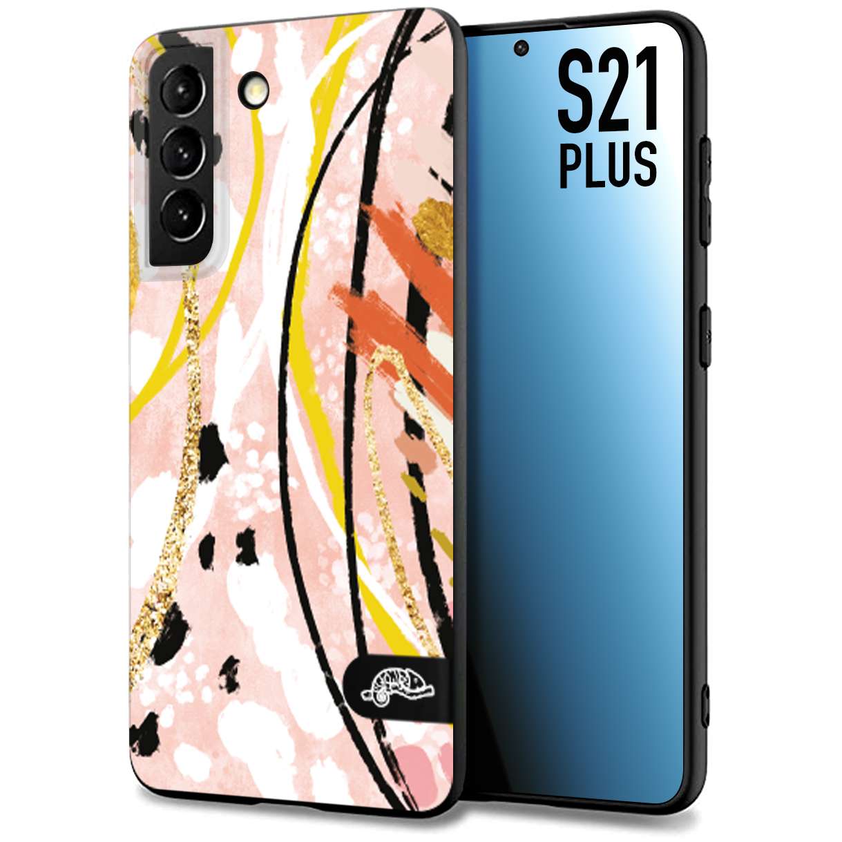 CUSTOMIZZA - Custodia cover nera morbida in tpu compatibile per Samsung S21 PLUS fiori astratti donna zebrato leopardato fantasia dorata gialla rosa colorata