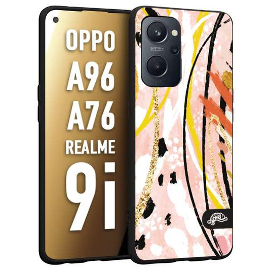 CUSTOMIZZA - Custodia cover nera morbida in tpu compatibile per Oppo Realme 9i - A96 - A76 fiori astratti donna zebrato leopardato fantasia dorata gialla rosa colorata