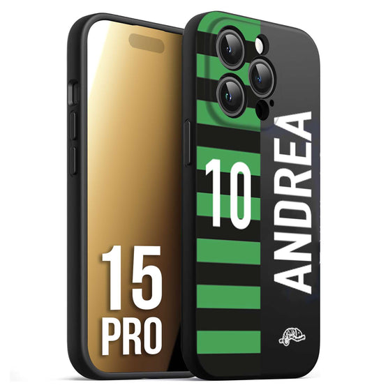 CUSTOMIZZA - Custodia cover nera morbida in tpu compatibile per iPhone 15 PRO personalizzata calcio football nome e numero calciatori neroverde