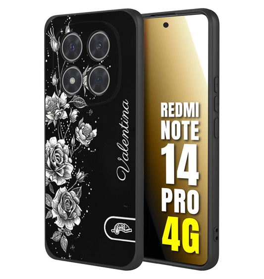 CUSTOMIZZA - Custodia cover nera morbida in tpu compatibile per Xiaomi Redmi Note 14 PRO 4G personalizzata rilievo soft touch nome rose fiori donna