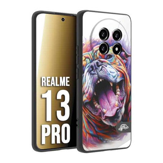 CUSTOMIZZA - Custodia cover nera morbida in tpu compatibile per Realme 13 PRO animali color bulldog cane dog colori vibranti disegnato schizzo