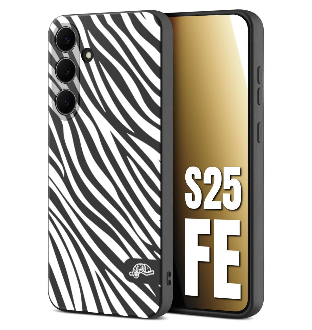 CUSTOMIZZA - Custodia cover nera morbida in tpu compatibile per Samsung S25 FE zebrata maculata a rilievo soft touch donna bianca