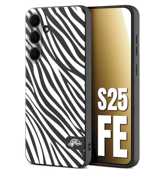CUSTOMIZZA - Custodia cover nera morbida in tpu compatibile per Samsung S25 FE zebrata maculata a rilievo soft touch donna bianca