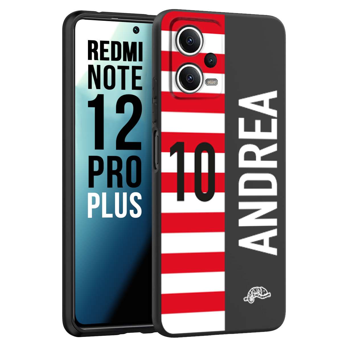 CUSTOMIZZA - Custodia cover nera morbida in tpu compatibile per Xiaomi Redmi Note 12 PRO PLUS personalizzata calcio football nome e numero calciatori bianco rossa