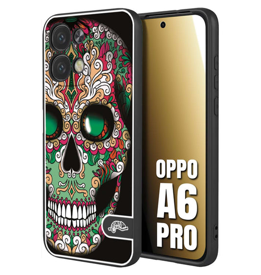 CUSTOMIZZA - Custodia cover nera morbida in tpu compatibile per Oppo A6 PRO teschio messicano Mexican skull verde fucsia