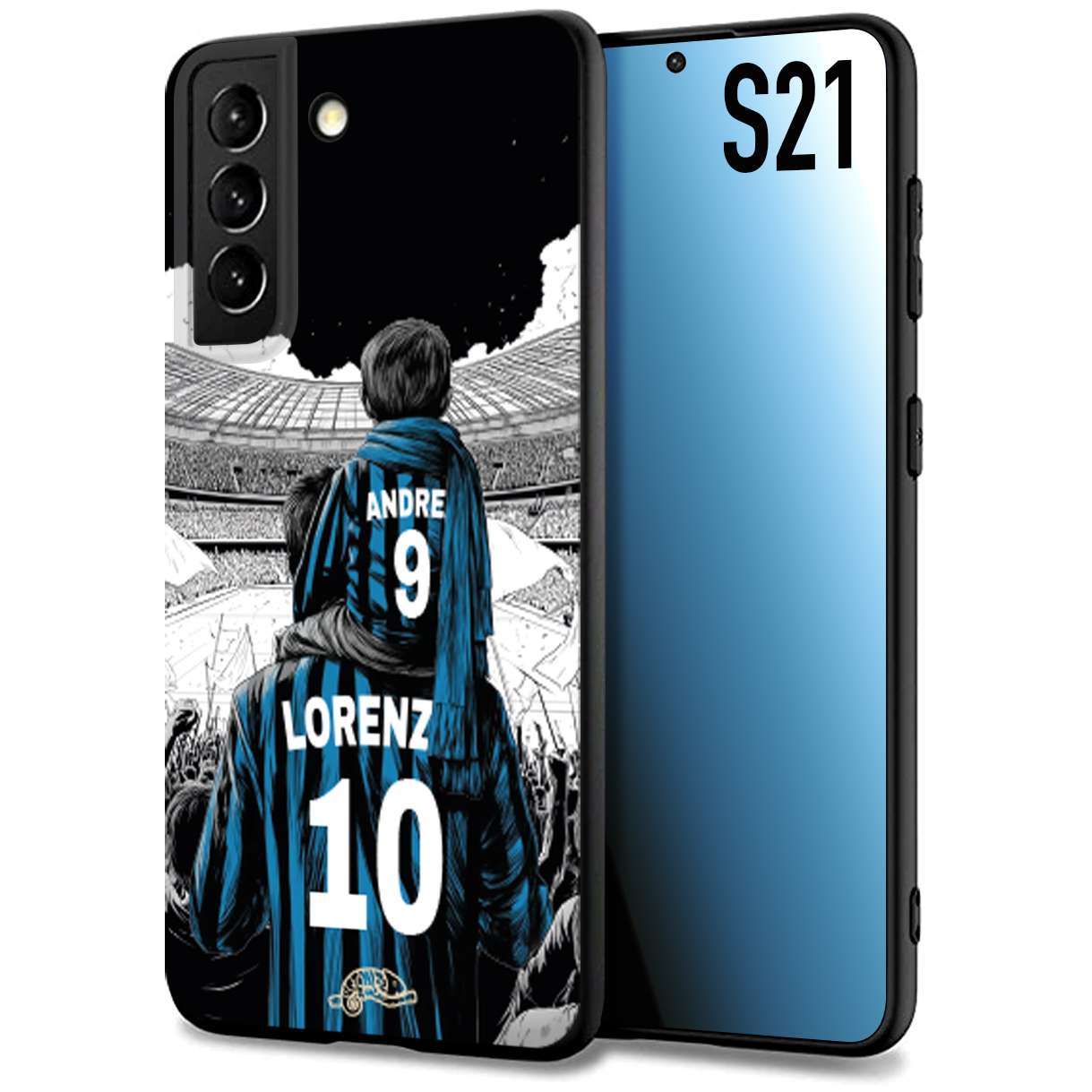 CUSTOMIZZA - Custodia cover nera morbida in tpu compatibile per Samsung S21 personalizzata calcio football padre e figlio calciatori nerazzurra