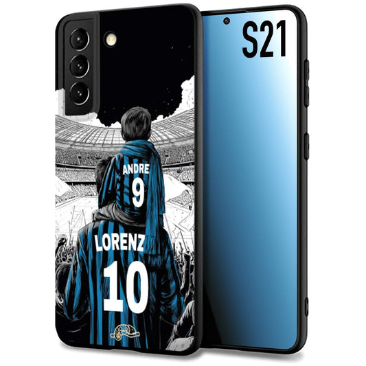 CUSTOMIZZA - Custodia cover nera morbida in tpu compatibile per Samsung S21 personalizzata calcio football padre e figlio calciatori nerazzurra