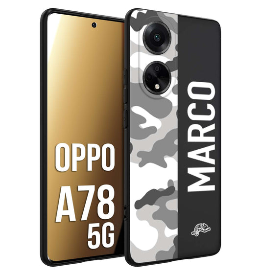 CUSTOMIZZA - Custodia cover nera morbida in tpu compatibile per Oppo A78 5G camouflage mimetico militare personalizzata nome bianco